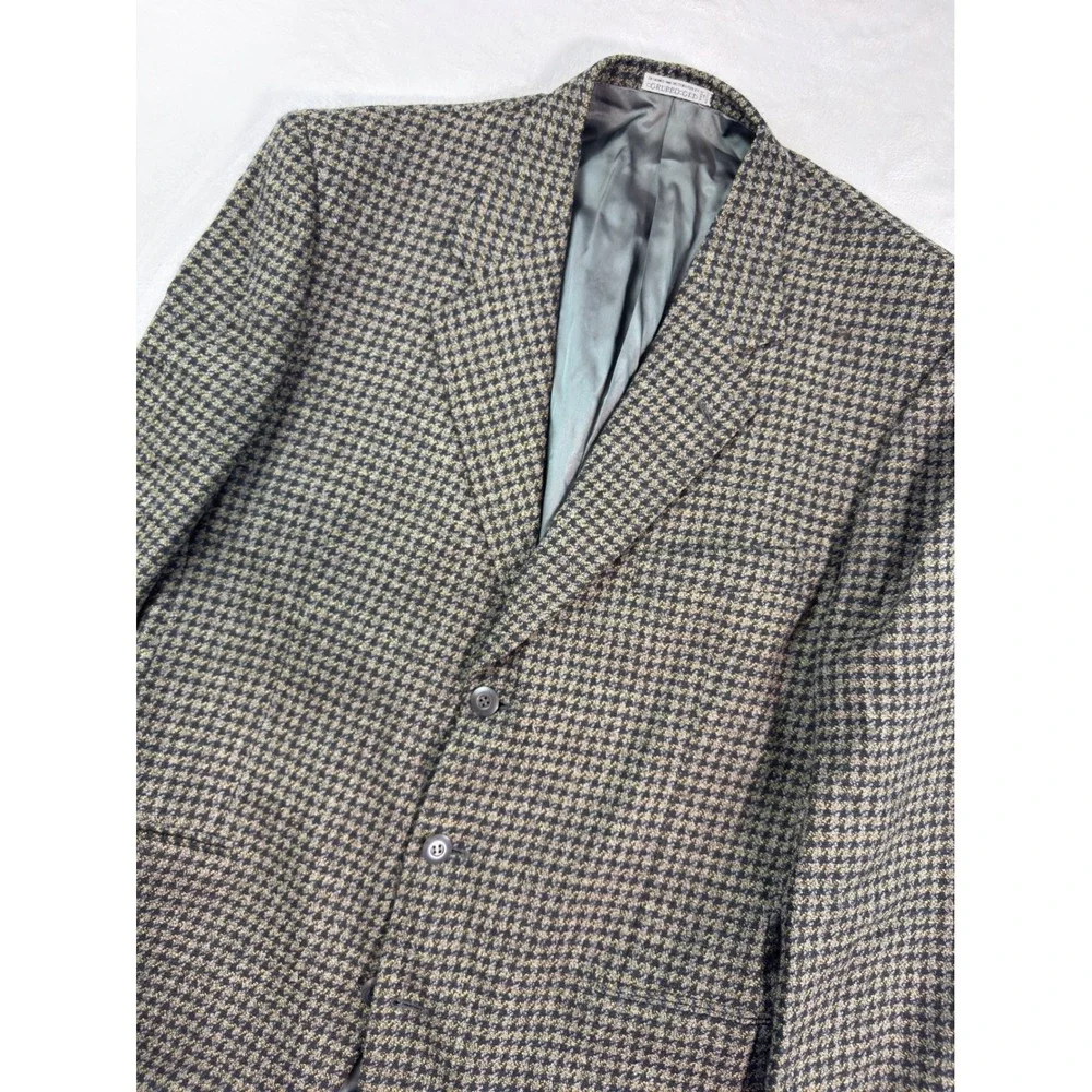 Andrew Fezza Gruppo GFT Mens Houndstooth Blazer Sport Coat Brown Olive 2 Button